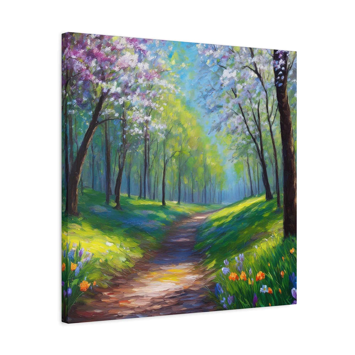 Spring Forest Print Canvas, Oil Paint Print 20x20, 24x24, 30x30, 32x32, 36x36 Art Design Print Pine-Wood Inner Frame MC-95