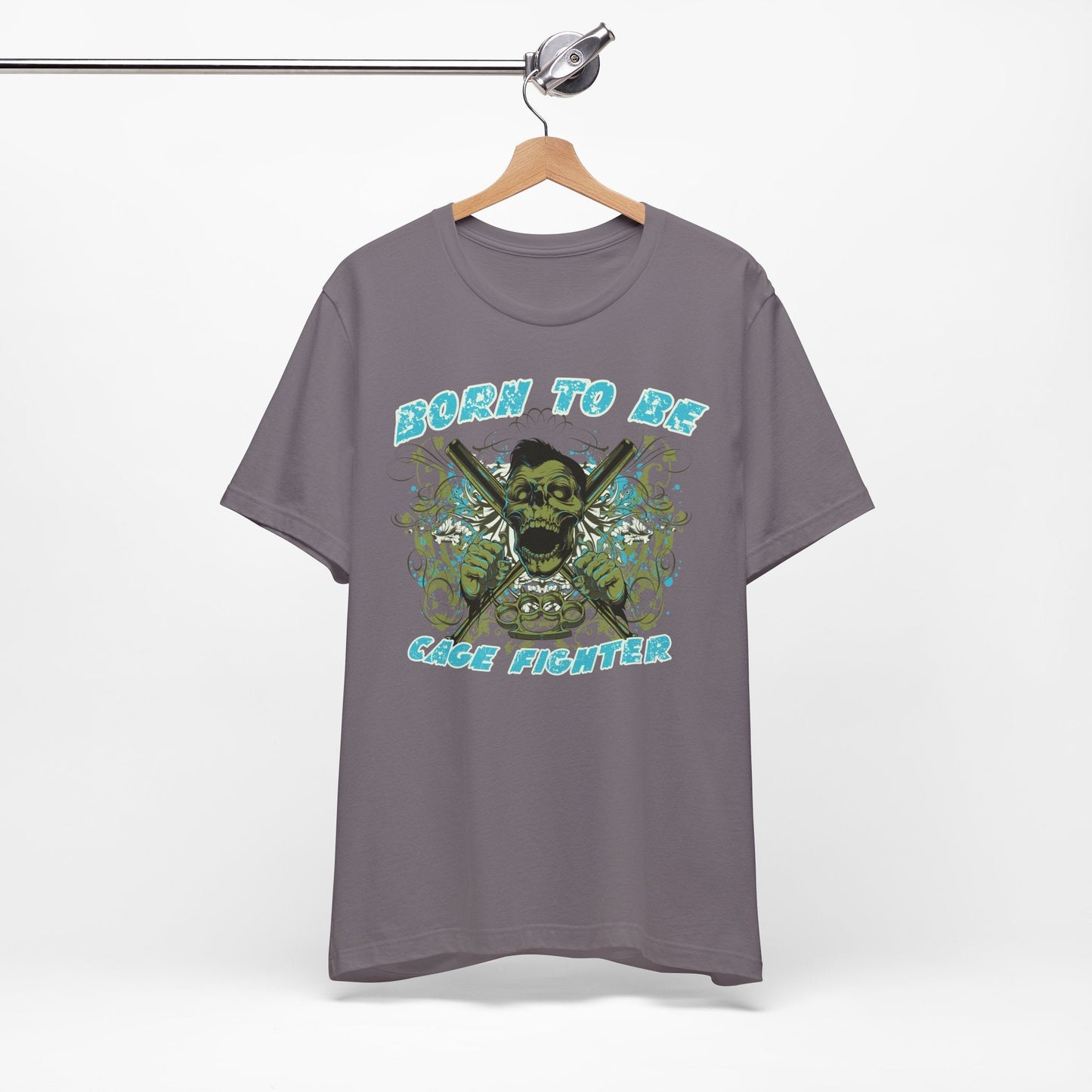 Born To Be Cage Fighter Tee Skull Crossed Knives Graphic T-Shirt