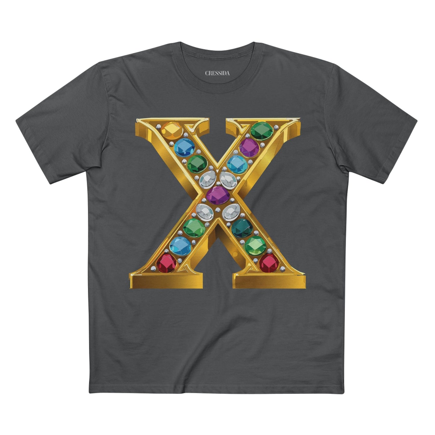 Letter X Graphic Design Tee Unisex 100 Cotton With Antique Gold Letters Artwork T-Shirt
