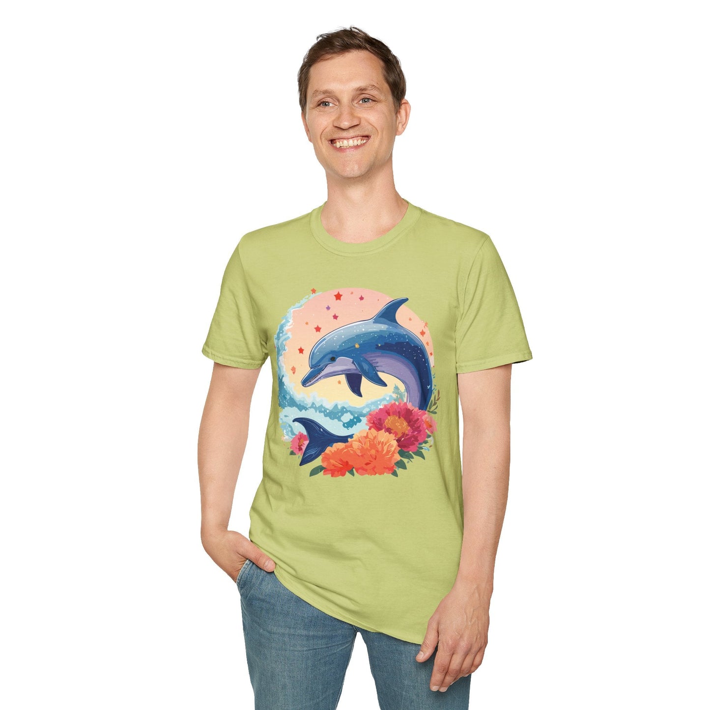 Dolphin Shirts Unisex Tee 100 Percent Ring Spun Cotton Gildan Softstyle 64000 For Everyday Comfort