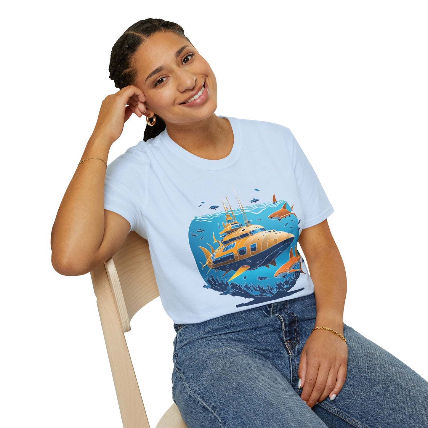 Ocean T Shirt Unisex Gildan Softstyle 64000 100 Percent Cotton Ring Spun U Boat Design Graphic