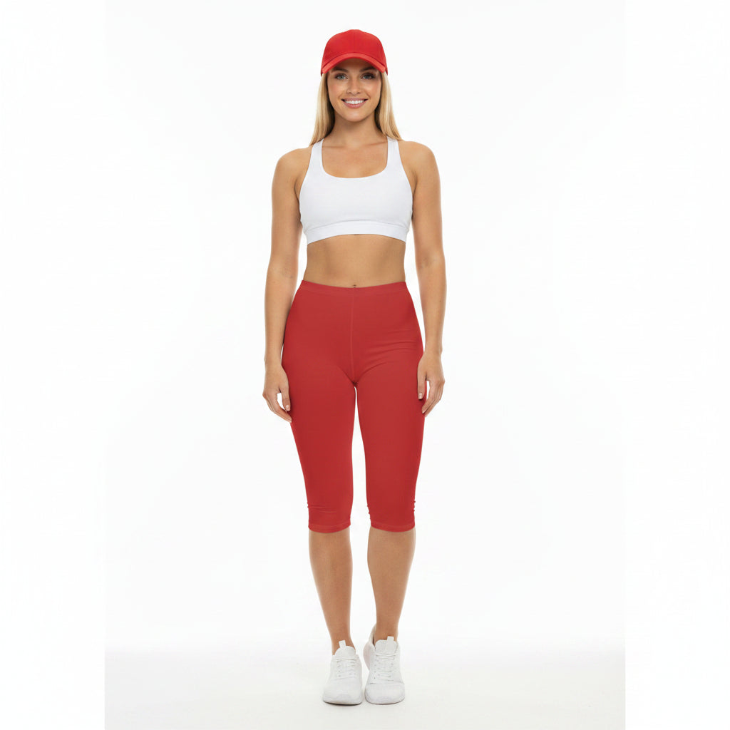 Tomato Jam Color Women's Brushed Suede Poly Span Casual Capri Leggings XS-2XL