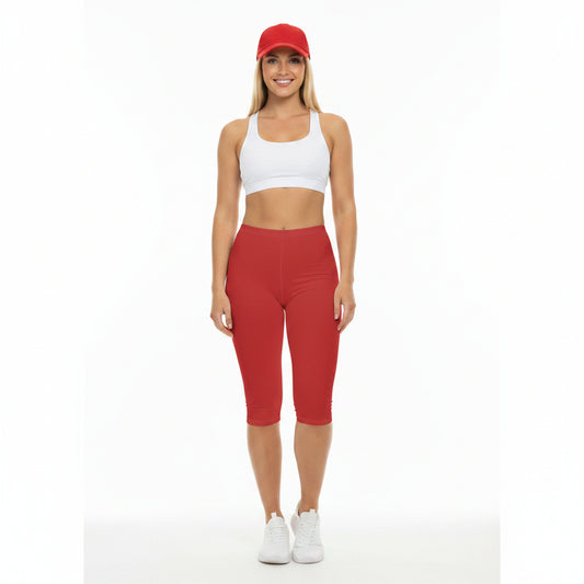 Tomato Jam Color Women's Brushed Suede Poly Span Casual Capri Leggings XS-2XL