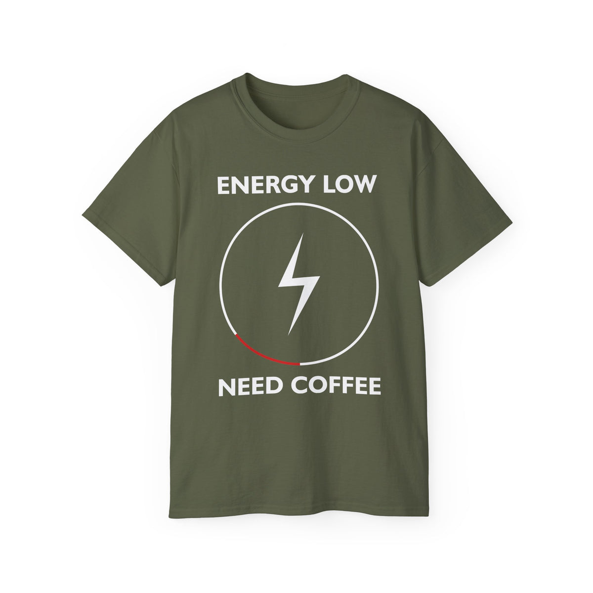 Energy Low Need Coffee T-Shirt | Battery Lightning Design