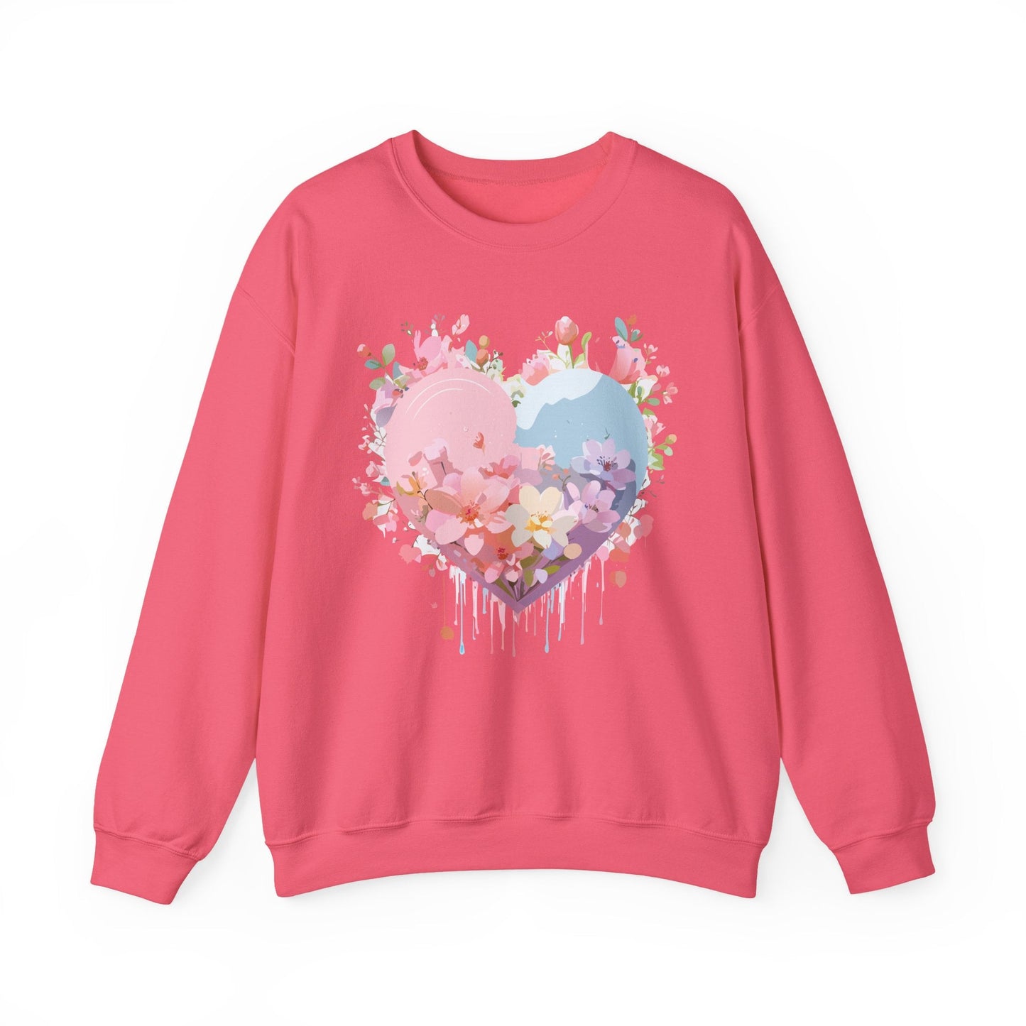 Floral Heart Sweatshirt Unisex Valentine Day Crewneck Gildan 18000 Heavy Blend Winter Wear