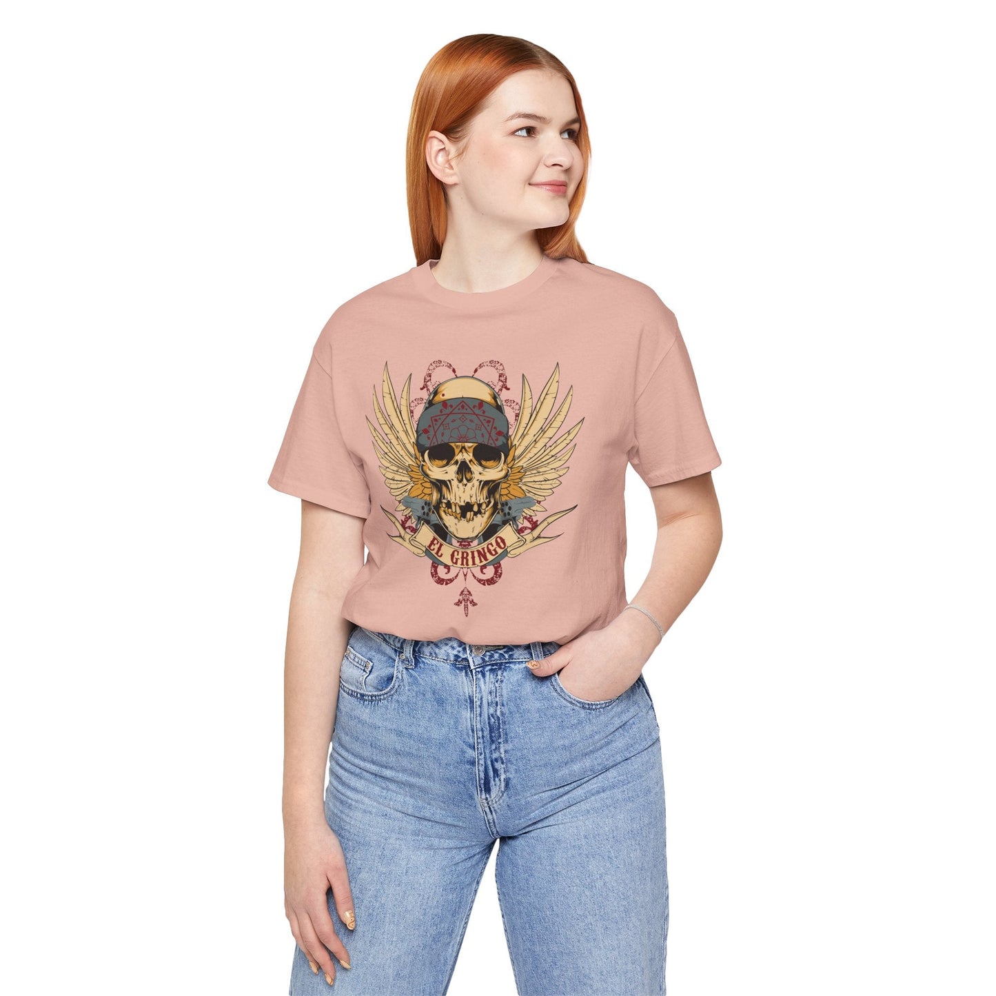 El Gringo Skull with Wings T-Shirt Vintage Tattoo Style Art-53