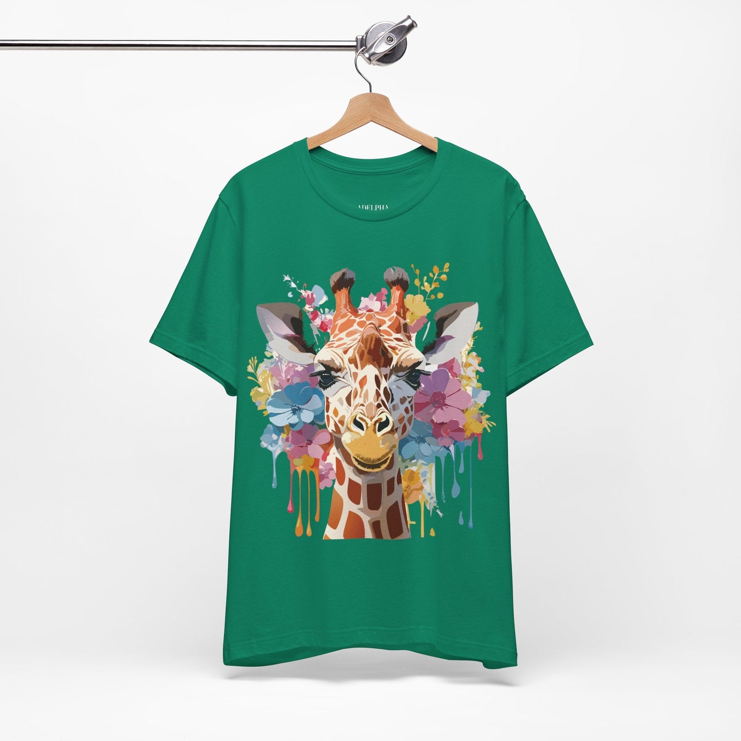 Giraffe Graphic Tee Unisex Premium Short Sleeve Jersey Shirt With Vintage Inspired Art By Adelpha