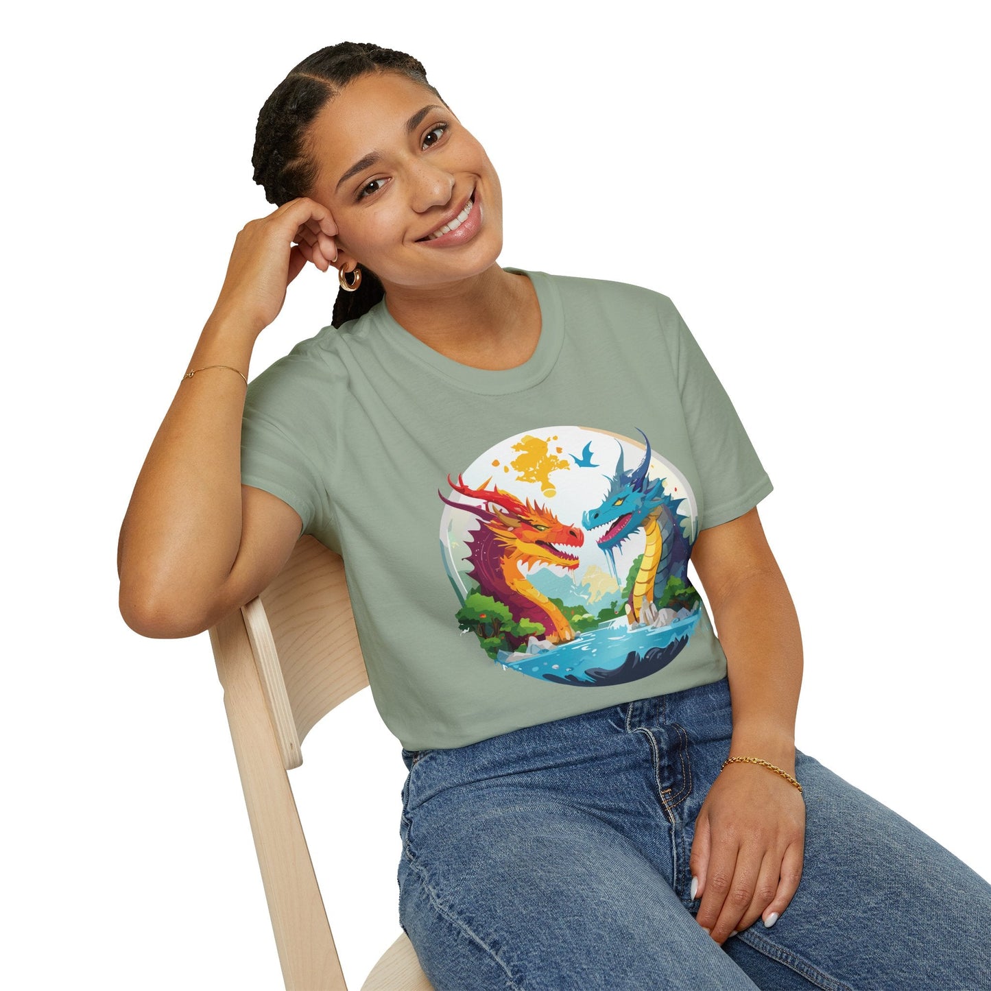 Dragon T Shirt Unisex Gildan Softstyle 64000 100 Percent Cotton Animal Print Tee Artwork