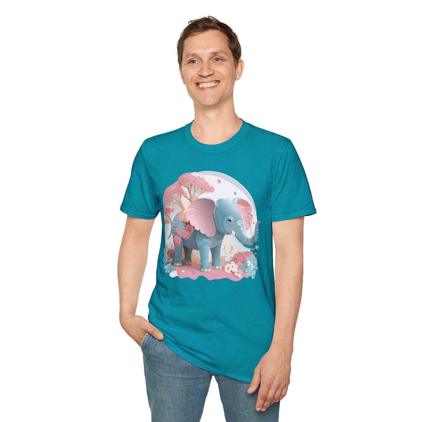Unisex Elephant Graphic Tee Gildan Softstyle 64000 100 Percent Ring Spun Cotton Fabric