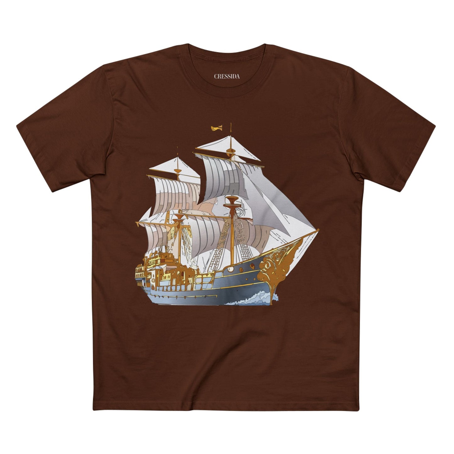 Ship Graphic Unisex 100 Cotton T-Shirt with Gold Frigate Art Design 13