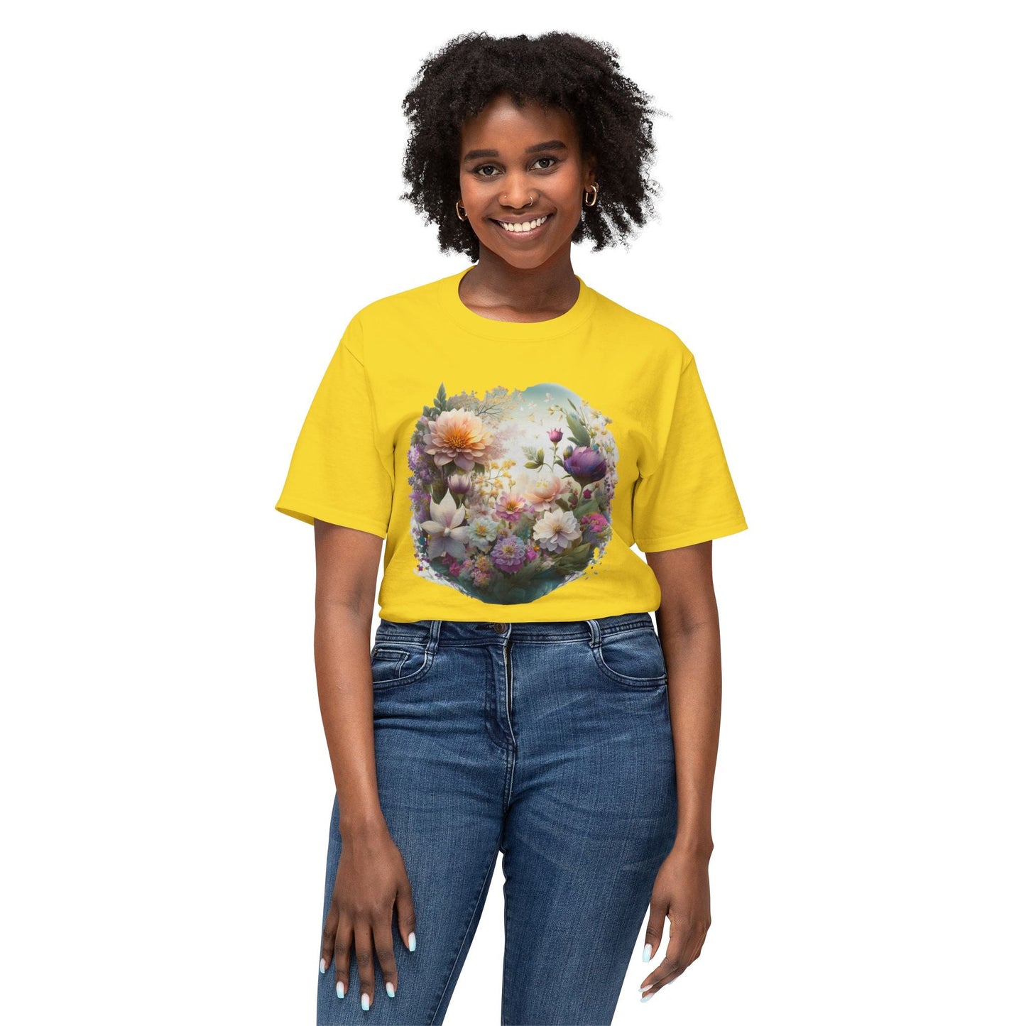 Unisex Floral Art T Shirt With Vintage Flower Print On 100 Percent HD Cotton Tee Made In USA