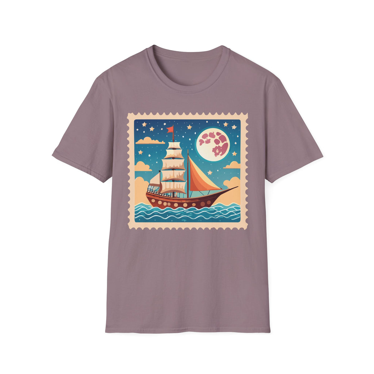 Sailboat Night Scene T-Shirt | Retro Nautical Moon Illustration