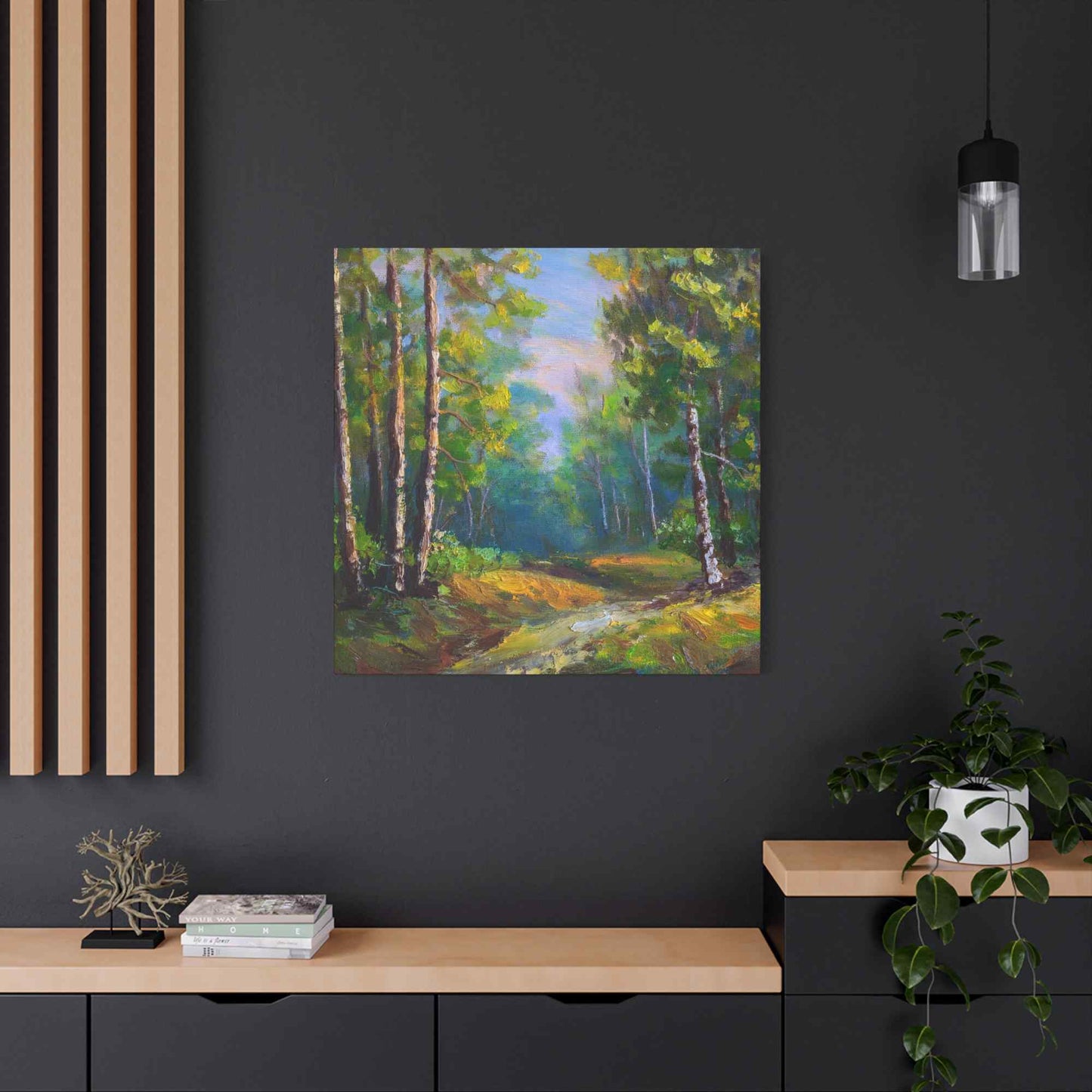 Summer Forest Print Canvas, Oil Paint Print 20x20, 24x24, 30x30, 32x32, 36x36 Art Design Print Pine-Wood Inner Frame MC-86