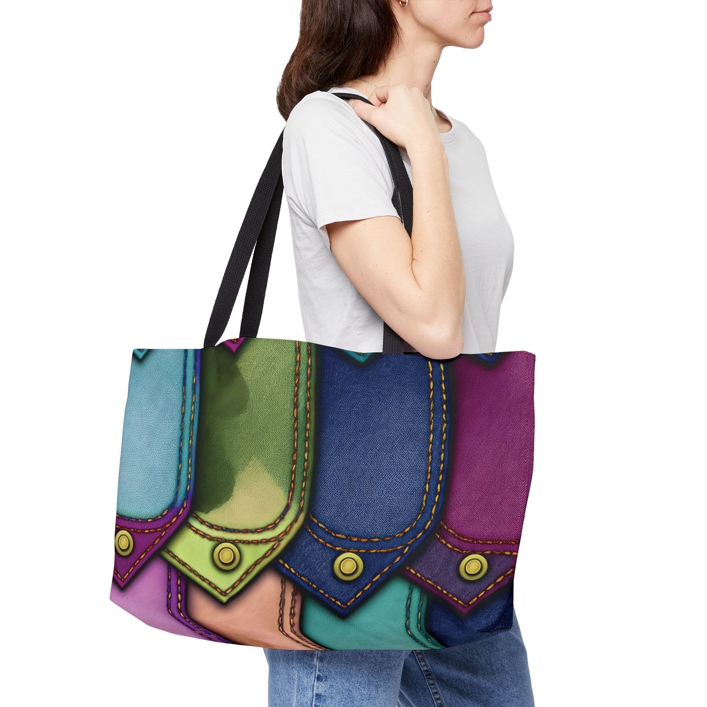 Denim Print Yoga Bag High-Quality 100% Spun Polyester 24x13 Canvas Gym Bag 47