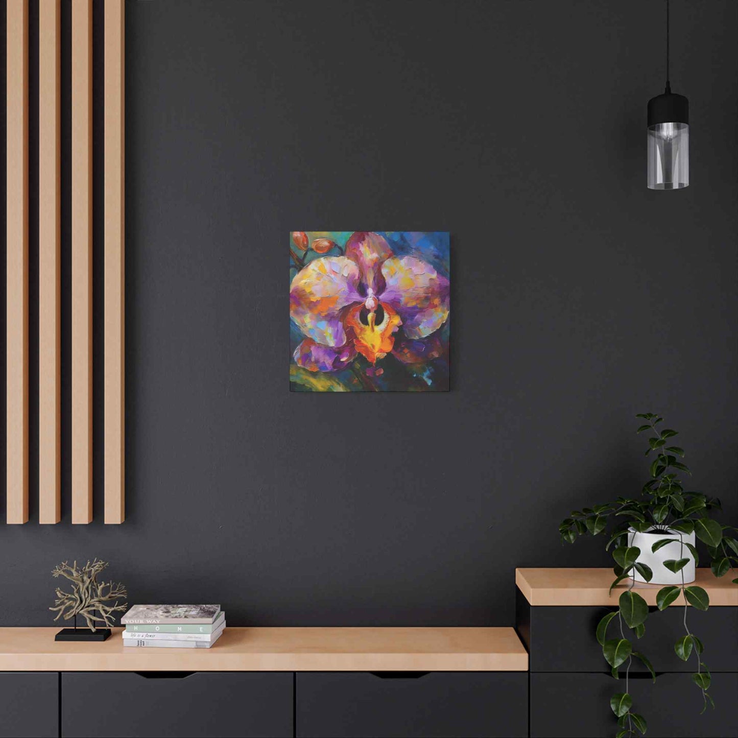 Purple Orchid Print Canvas, Floral Oil Paint Print 20x20, 24x24, 30x30, 32x32, 36x36 Art Design Pine-Wood Inner Frame MC-130