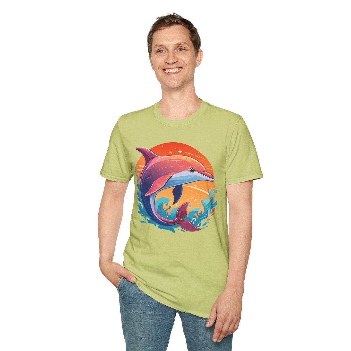 Dolphin Shirt Unisex Tee 100 Percent Ring Spun Cotton Softstyle Gildan 64000 Comfort Fit