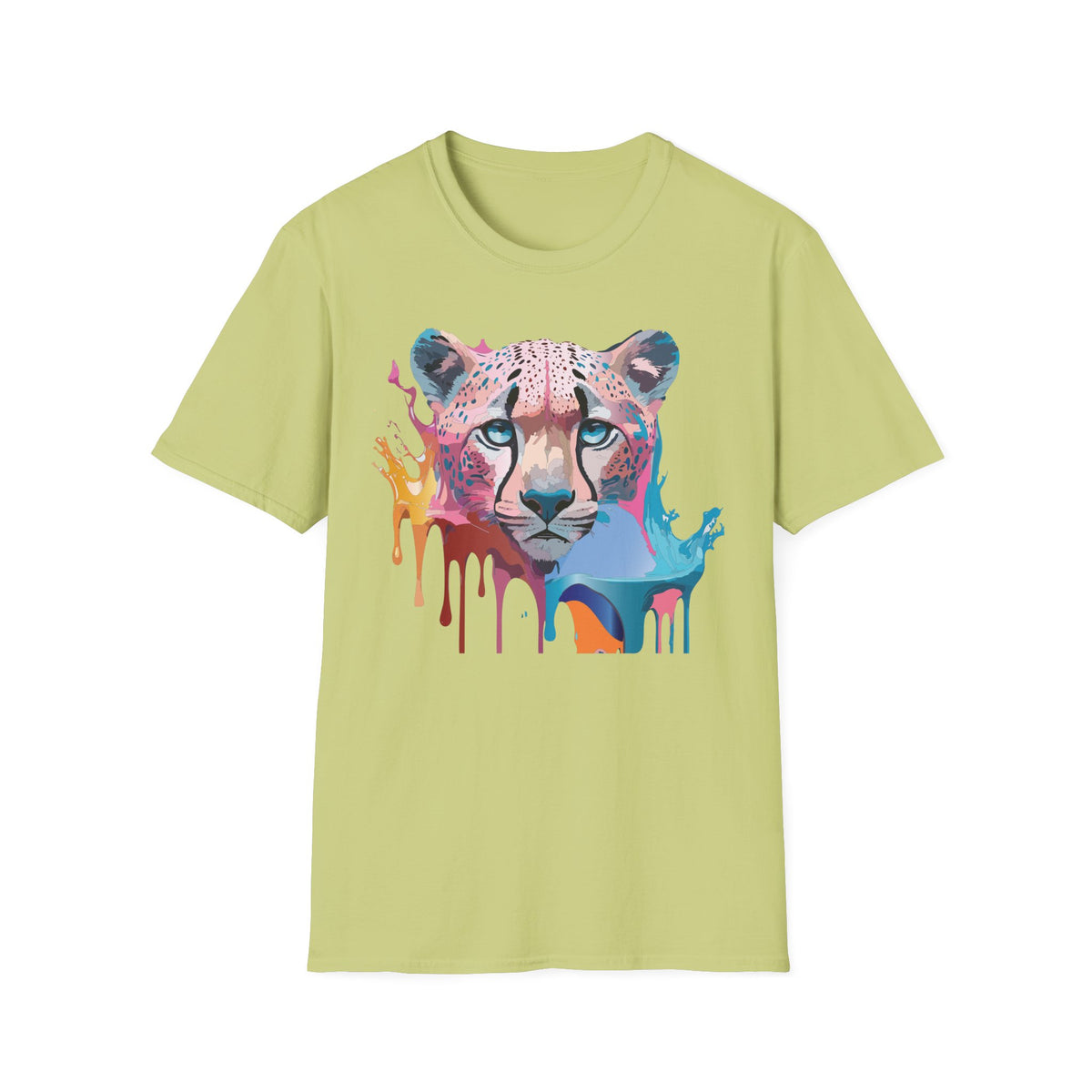 Colorful Cheetah Face T-Shirt | Watercolor Drip Animal Tee