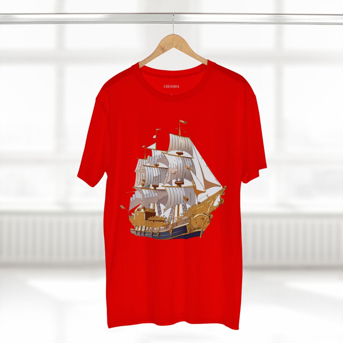 Ship Graphic Unisex 100 Cotton T-Shirt with Gold Frigate Art Design 2