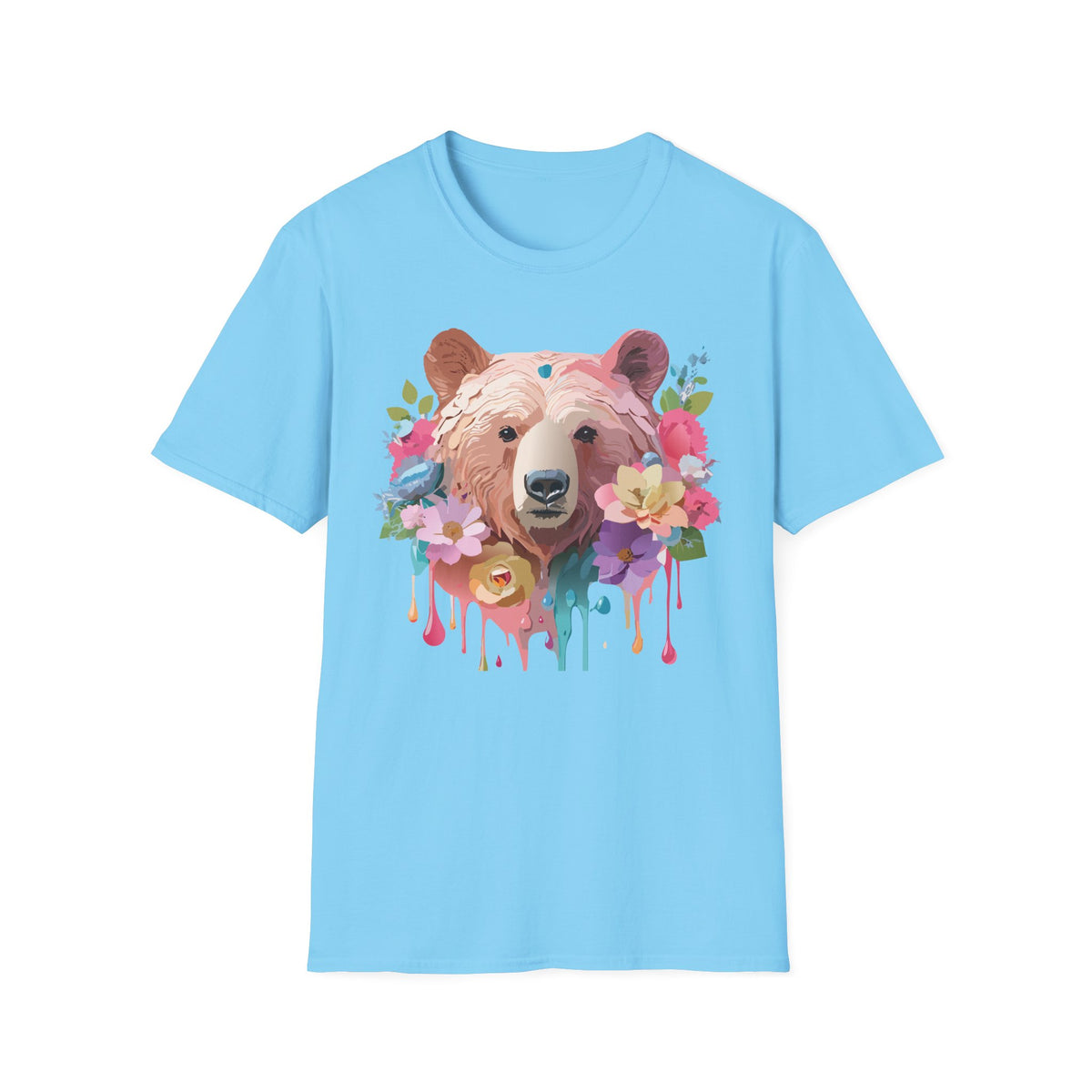 Floral Bear Portrait T-Shirt | Watercolor Flower Bear Tee