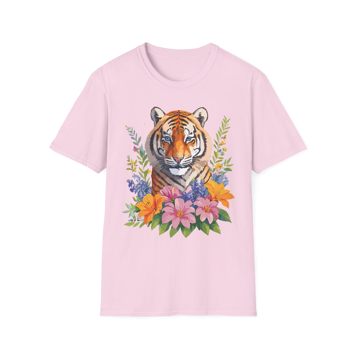 Floral Tiger Illustration T-Shirt | Tiger Face with Flowers