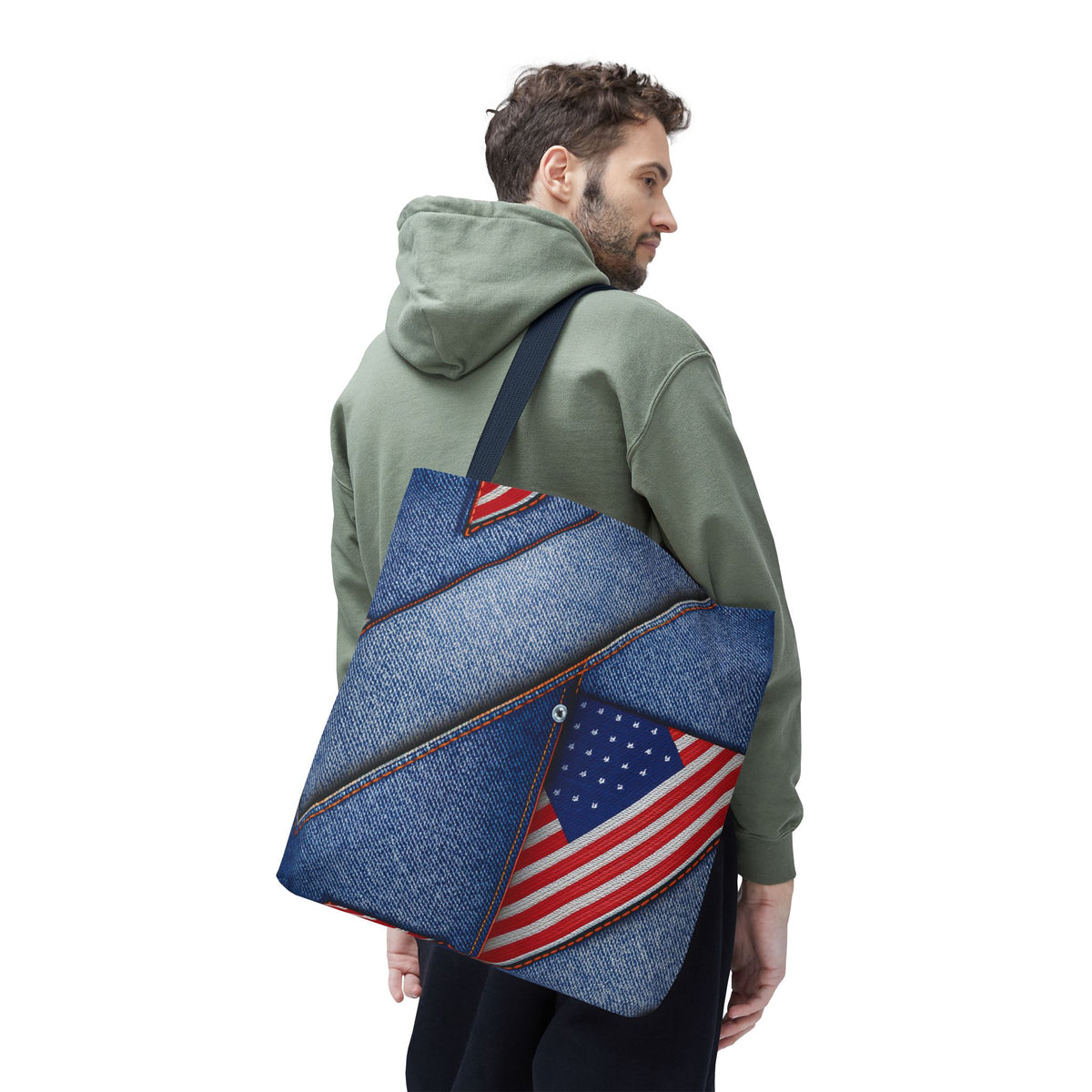4th of July Graphic Denim Fabric Imitation Print Unisex Canvas Bag Poly Spun 3 Sizes Tote Bag 200-22