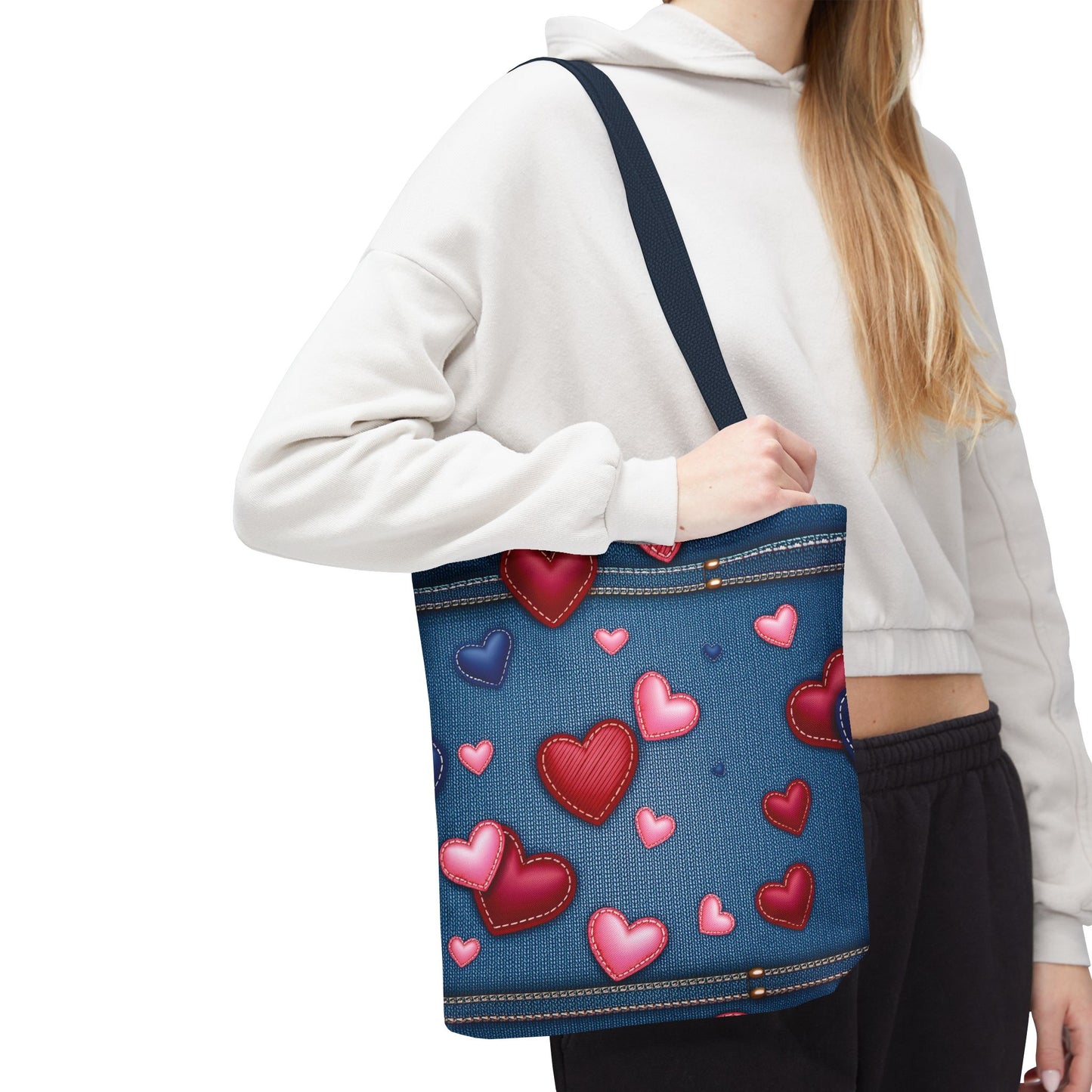 Love Day Graphic Design Denim Fabric Imitation Print Unisex Canvas Bag POLY 3 Sizes Tote Bag 201-29