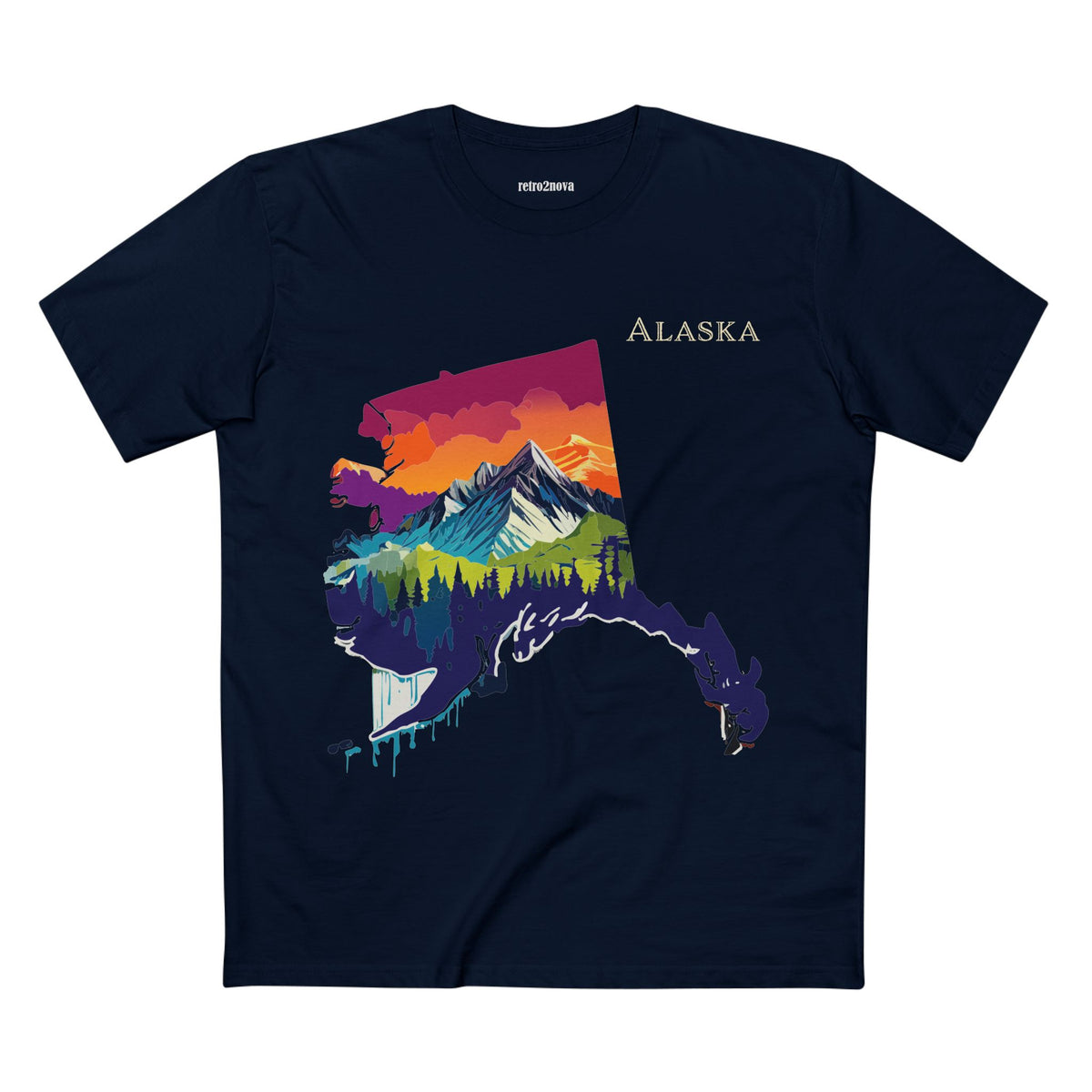Alaska Mountain Landscape T-Shirt | State Silhouette Sunset Forest