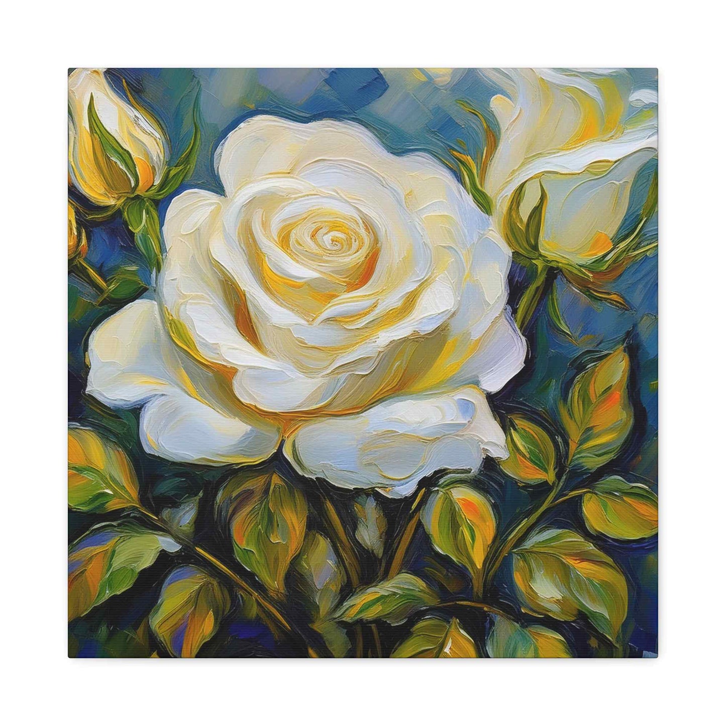 White Roses Print Canvas, Roses Oil Paint Print 20x20, 24x24, 30x30, 32x32, 36x36, Floral Art Design Print Non-Frame MC-21