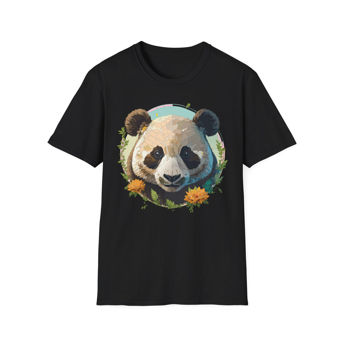 Smiling Panda Face T-Shirt | Floral Bamboo Illustration