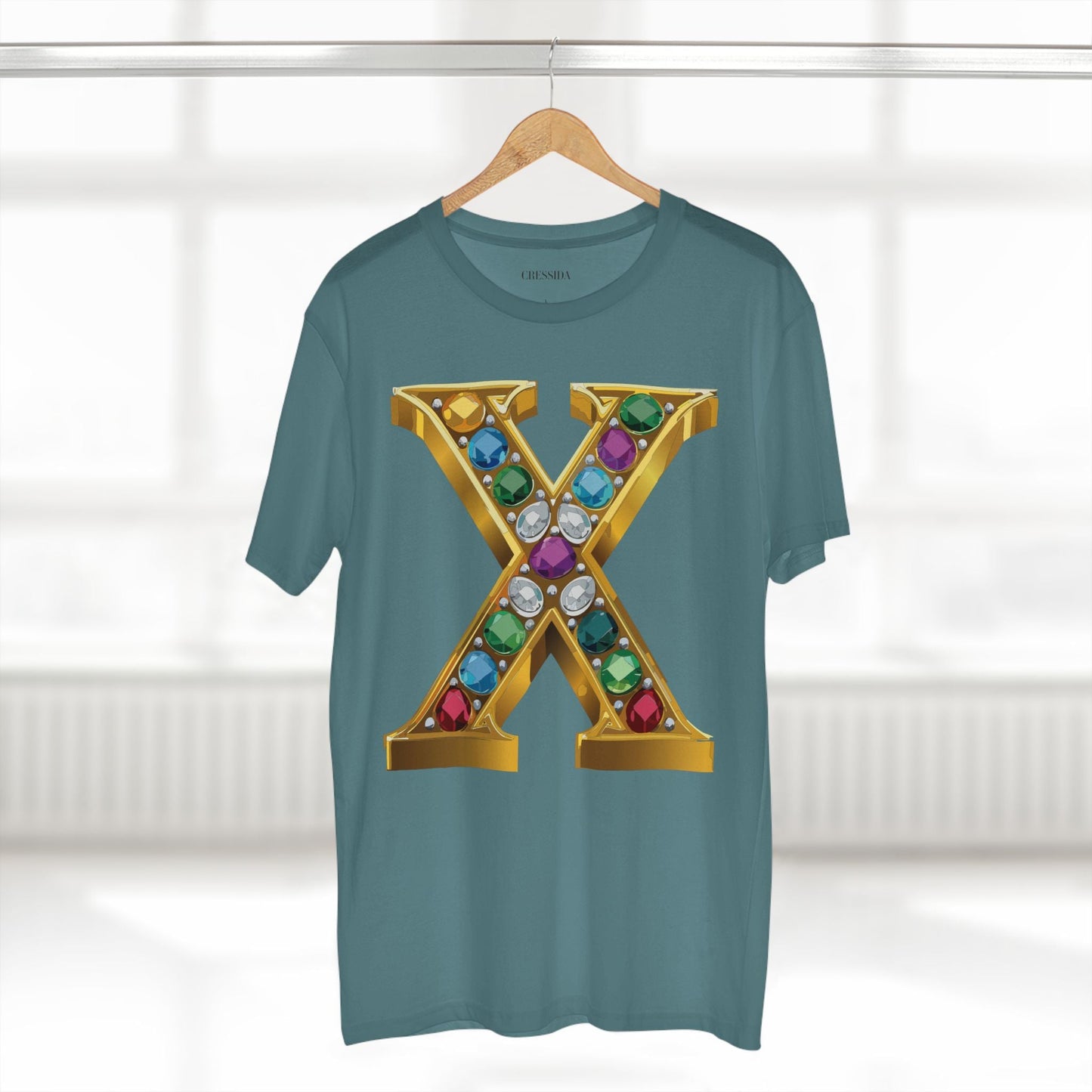 Letter X Graphic Design Tee Unisex 100 Cotton With Antique Gold Letters Artwork T-Shirt