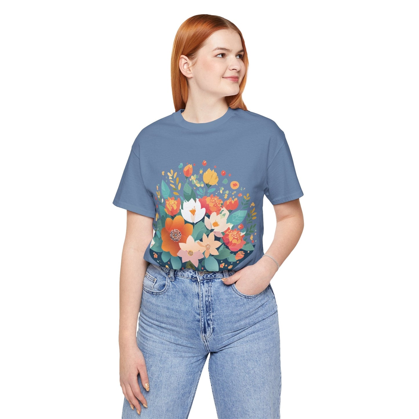 Floral Flowers Shirt Unisex Lightweight Breathable Jersey Tee Floral Pattern Short Sleeve