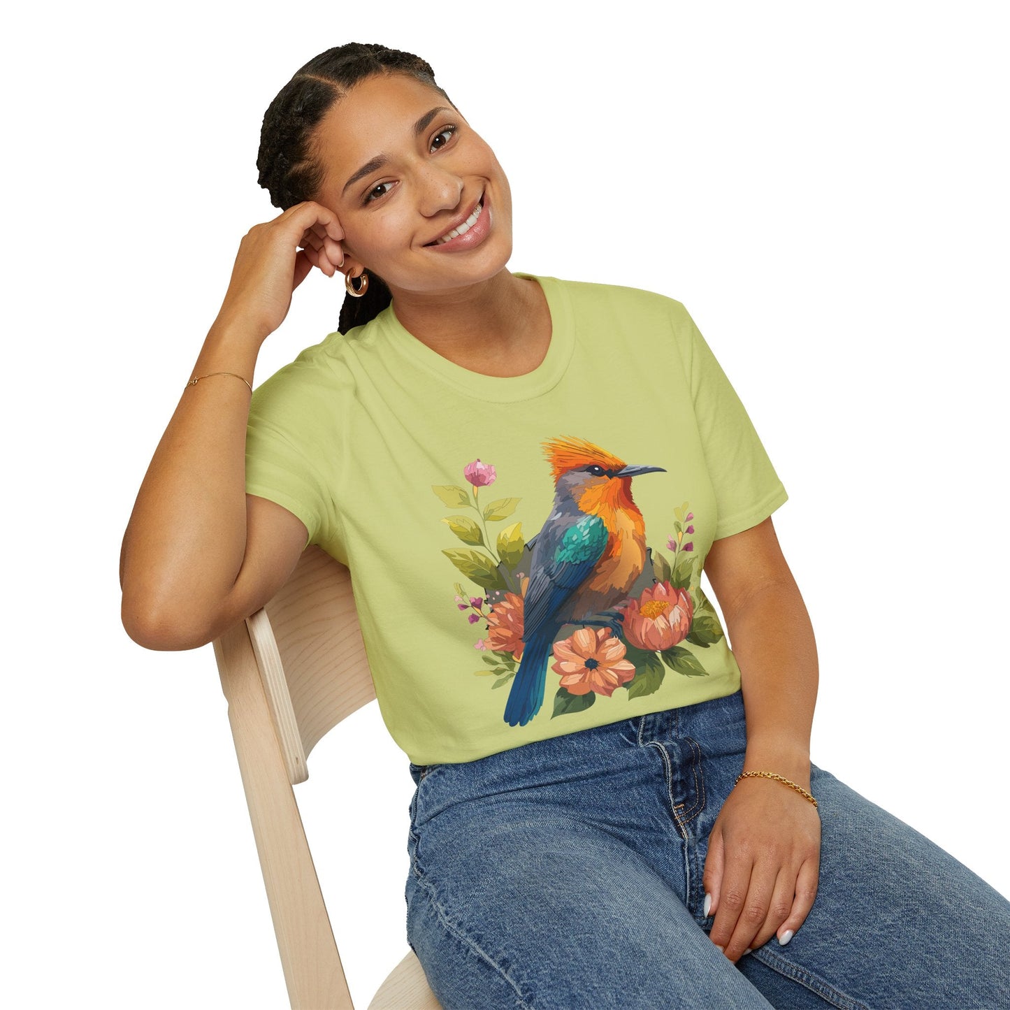 Floral Bird T Shirt For Unisex Wear Gildan Softstyle 64000 100 Percent Cotton Tee