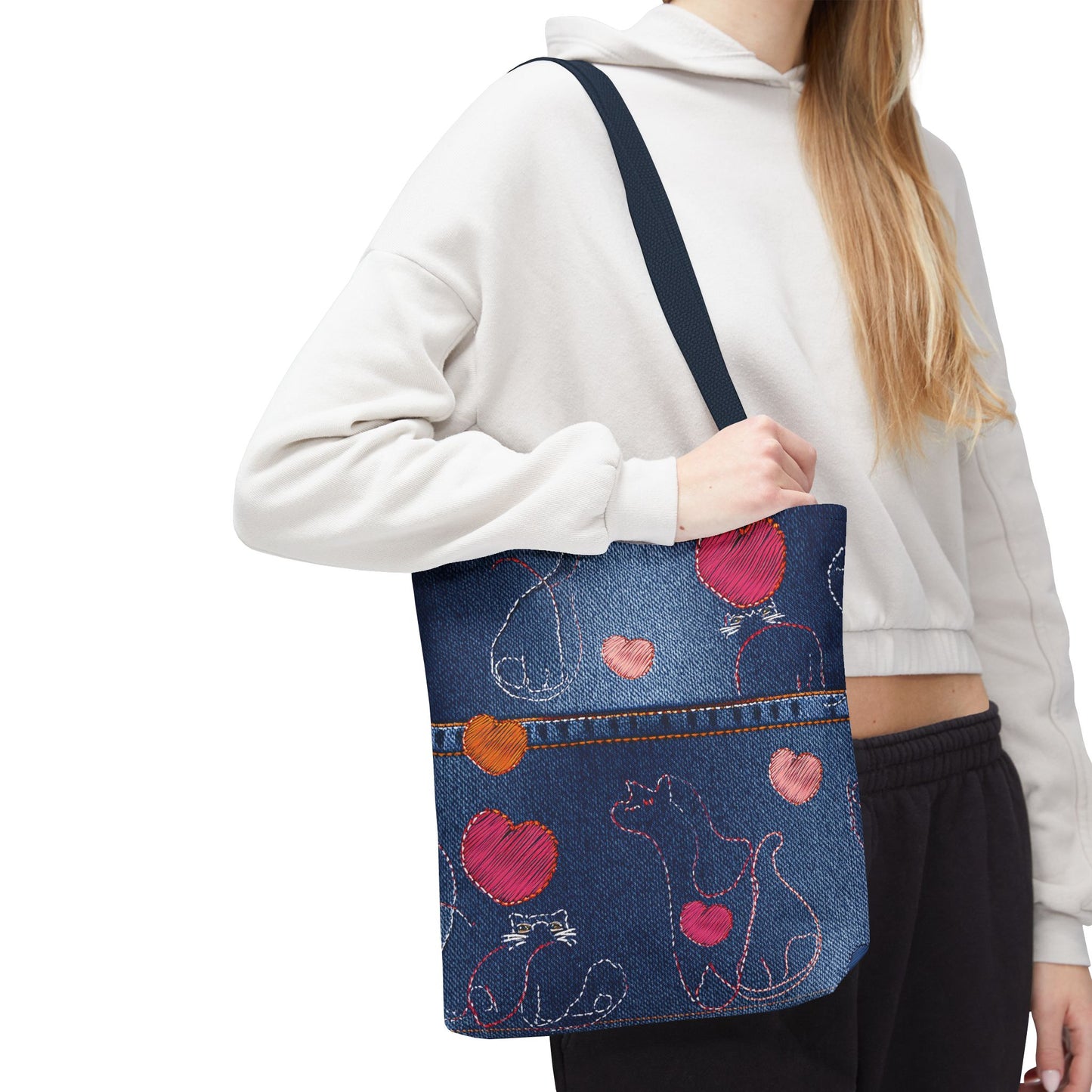 Love Day Graphic Design Denim Fabric Imitation Print Unisex Canvas Bag POLY 3 Sizes Tote Bag 201-18