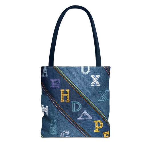 Denim Fabric Imitation Print Unisex Canvas Bag Poly Spun 3 Sizes Tote Bag 187-4