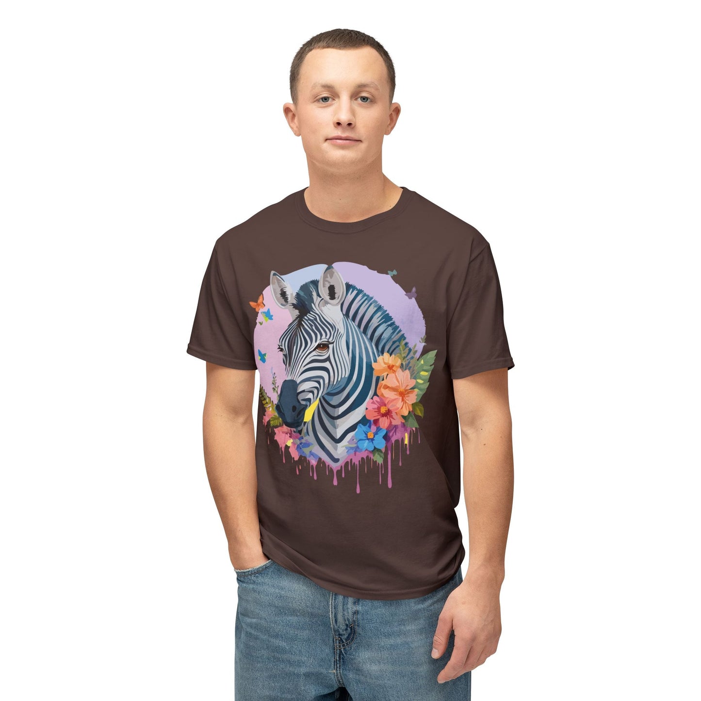 Unisex Zebra T Shirt With Art Print HD Cotton Vintage Zebra Tee Floral Design Graphic Tee