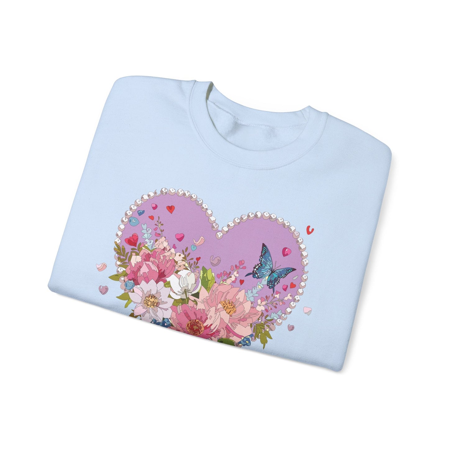 Floral Heart Sweatshirt Unisex Crewneck Valentines Day Heavy Blend Gildan 18000 Cozy Warm