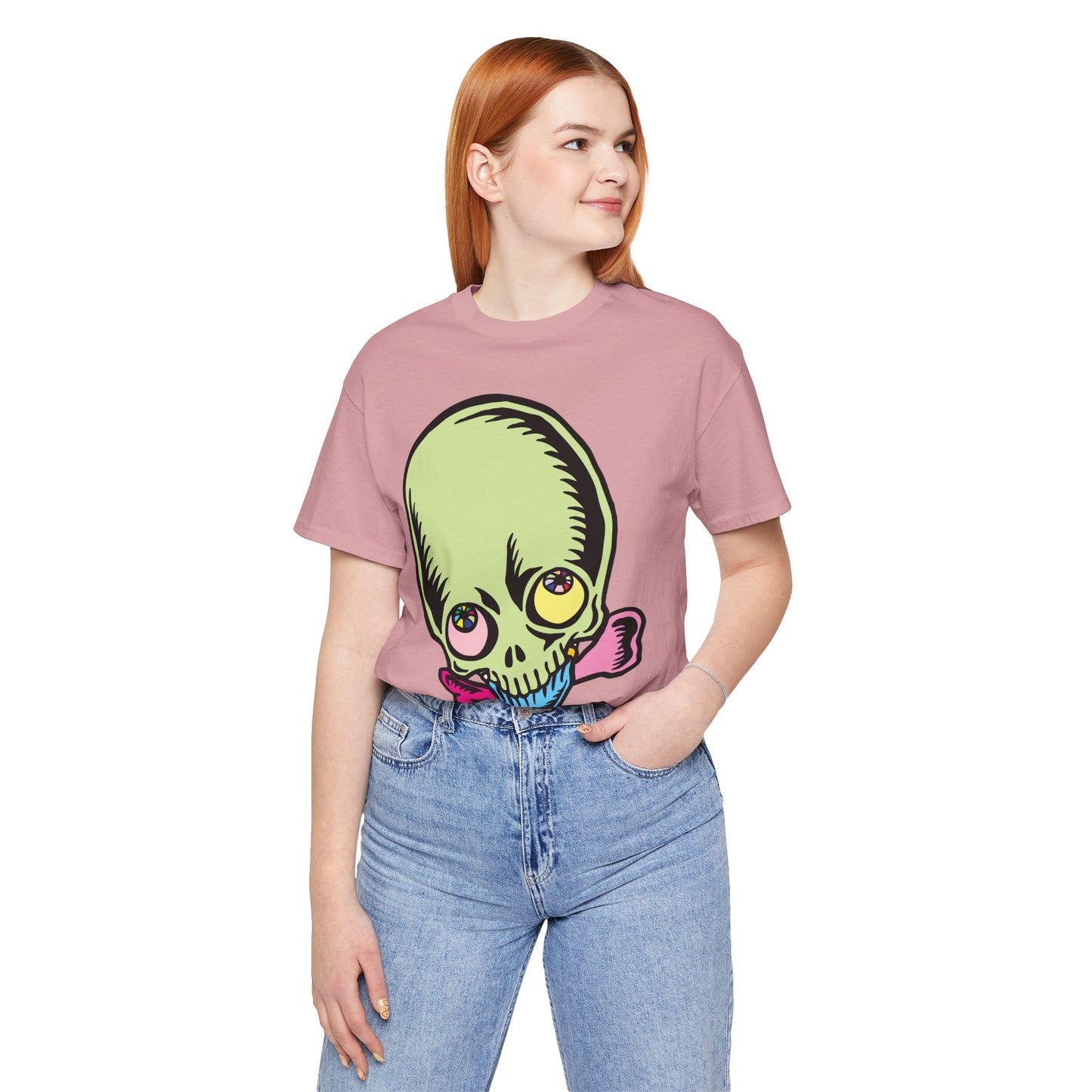 Lt Green Skull Graphic Design Tee, Skull Shirt, Vintage Tees, Art Design T-Shirt, Vintage Graphic Tee, Art Shirts with Skulls