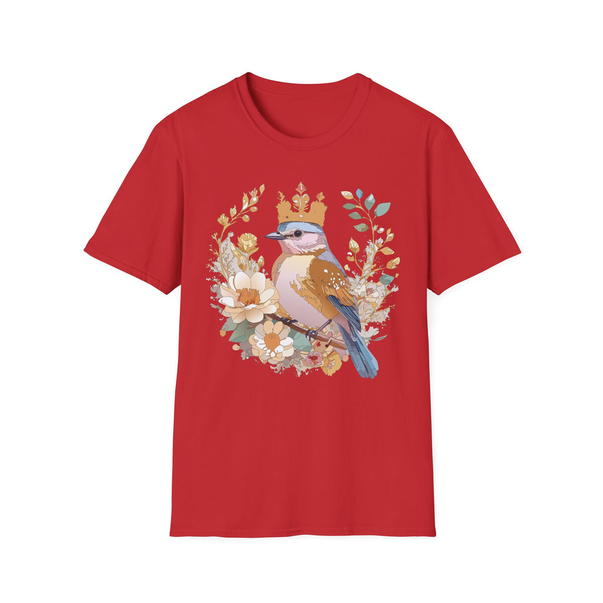 Crowned Blue Jay Bird Floral Illustration T-Shirt | Nature Bird Tee