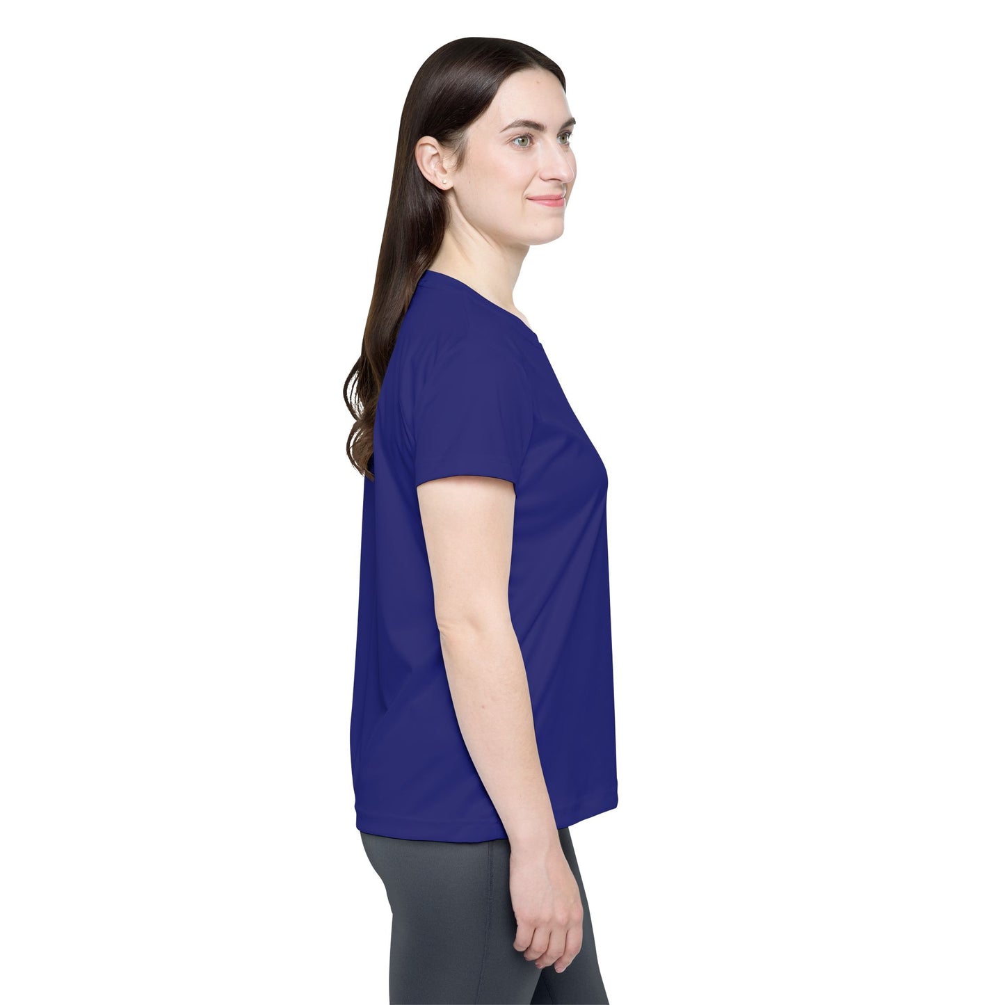 True Navy Color Women Sports Jersey Short Sleeves Poly Solid Navy Color Print Athletic Tee