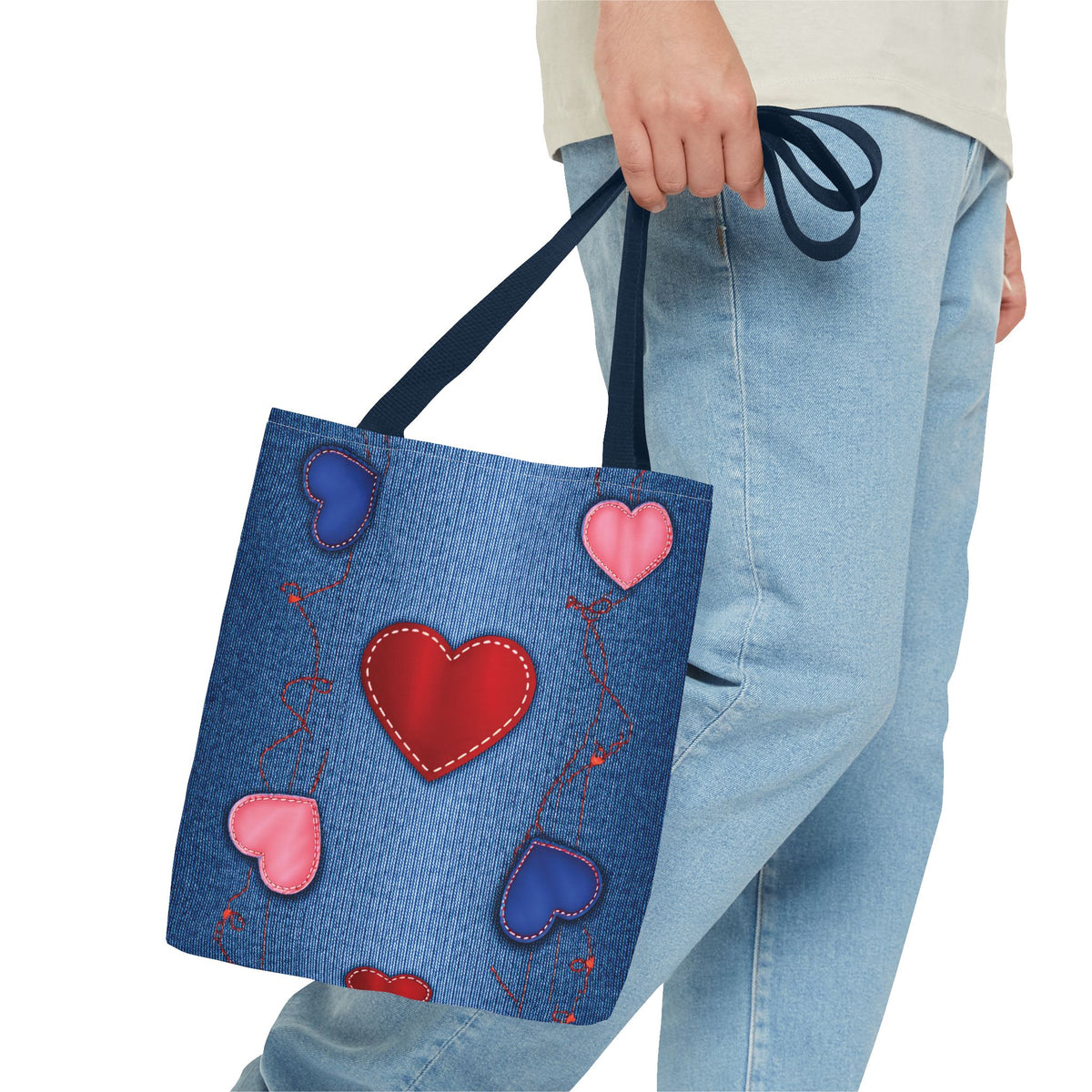 Love Day Graphic Design Denim Fabric Imitation Print Unisex Canvas Bag POLY 3 Sizes Tote Bag 201-23