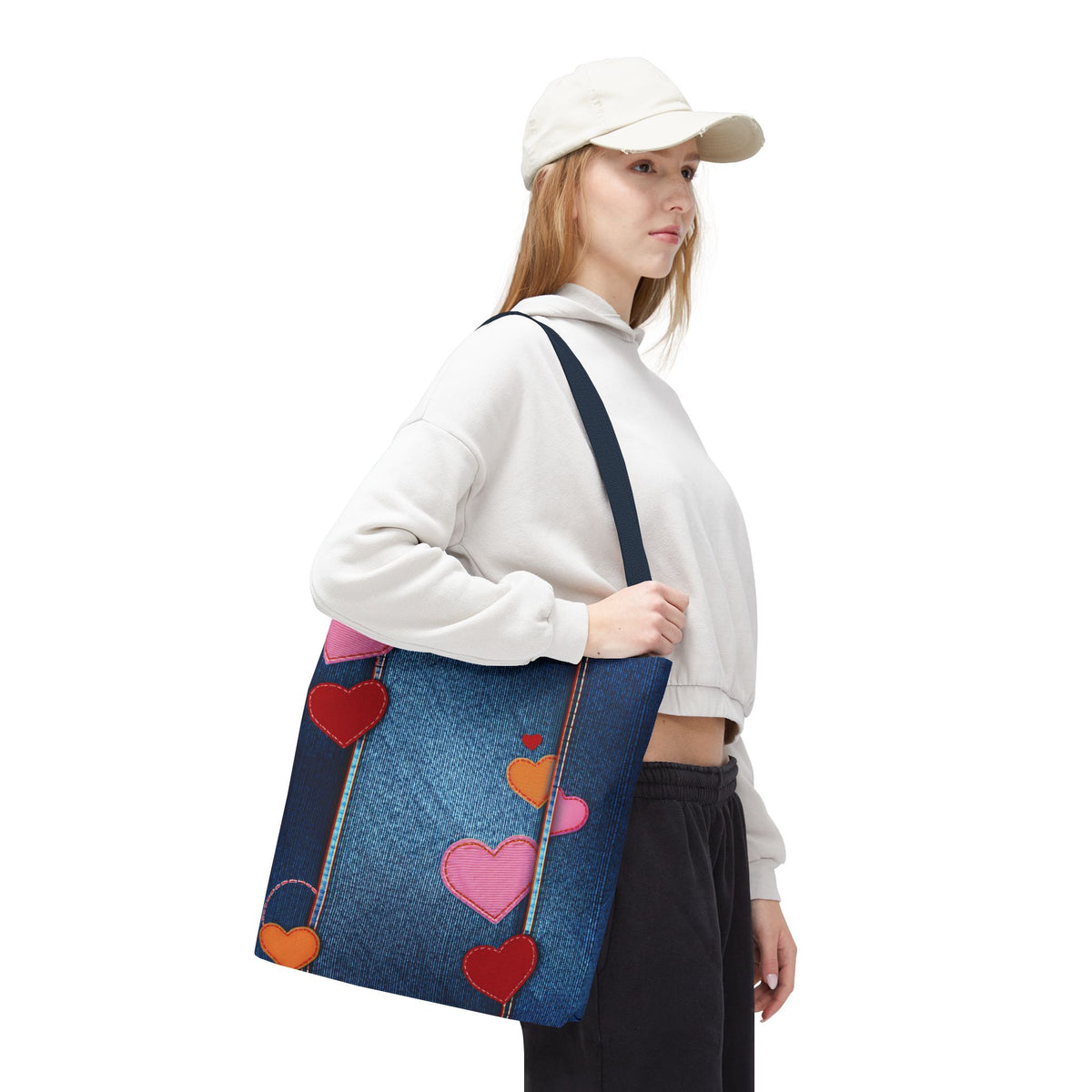 Love Day Graphic Design Denim Fabric Imitation Print Unisex Canvas Bag POLY 3 Sizes Tote Bag 201-22