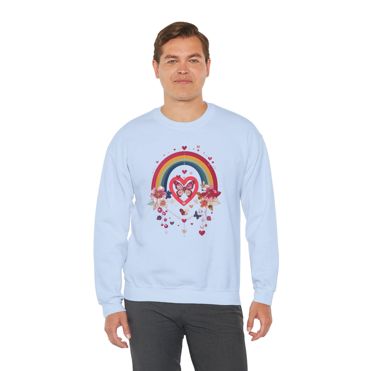 Rainbow Heart Sweatshirt, Floral Heart Sweatshirt, Floral Love Sweatshirt, Valentine's Day Sweatshirt, Rainbow Heart Floral Sweatshirt 113