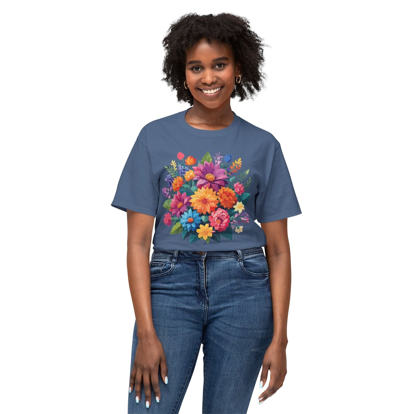 Unisex HD Cotton T Shirt With Floral Art Print Vintage Flowers Tee For Everyday Style