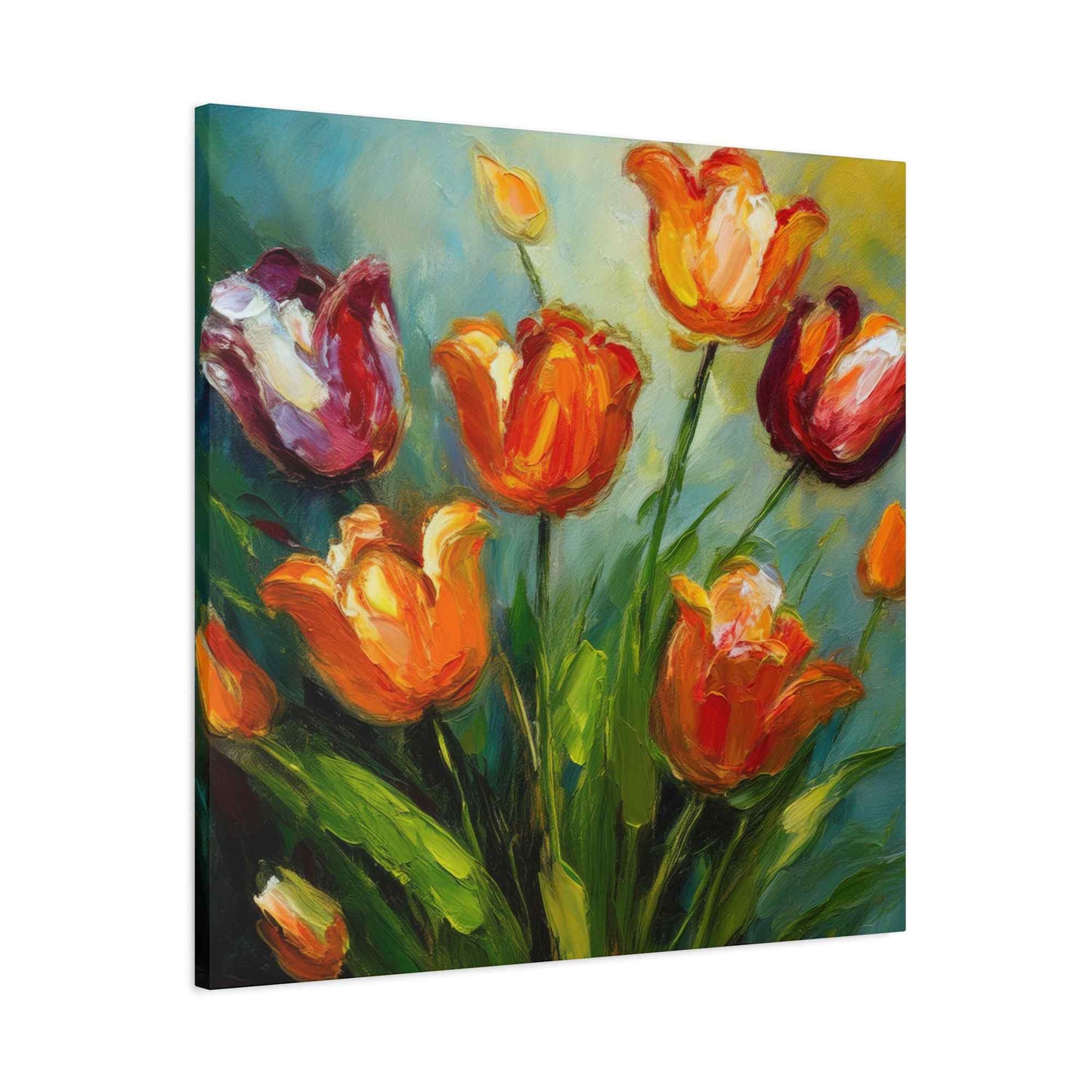 Tulips Print Canvas, Floral Oil Paint Print 20x20, 24x24, 30x30, 32x32, 36x36 Art Design Pine-Wood Inner Frame MC-142