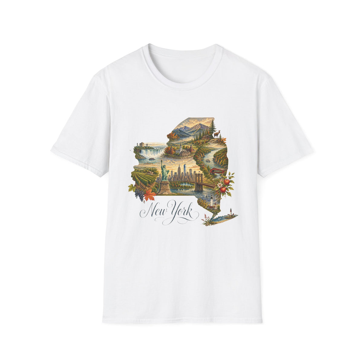 New York State Travel Tourist Graphic Design Unisex 100 Cotton Gildan T-Shirt