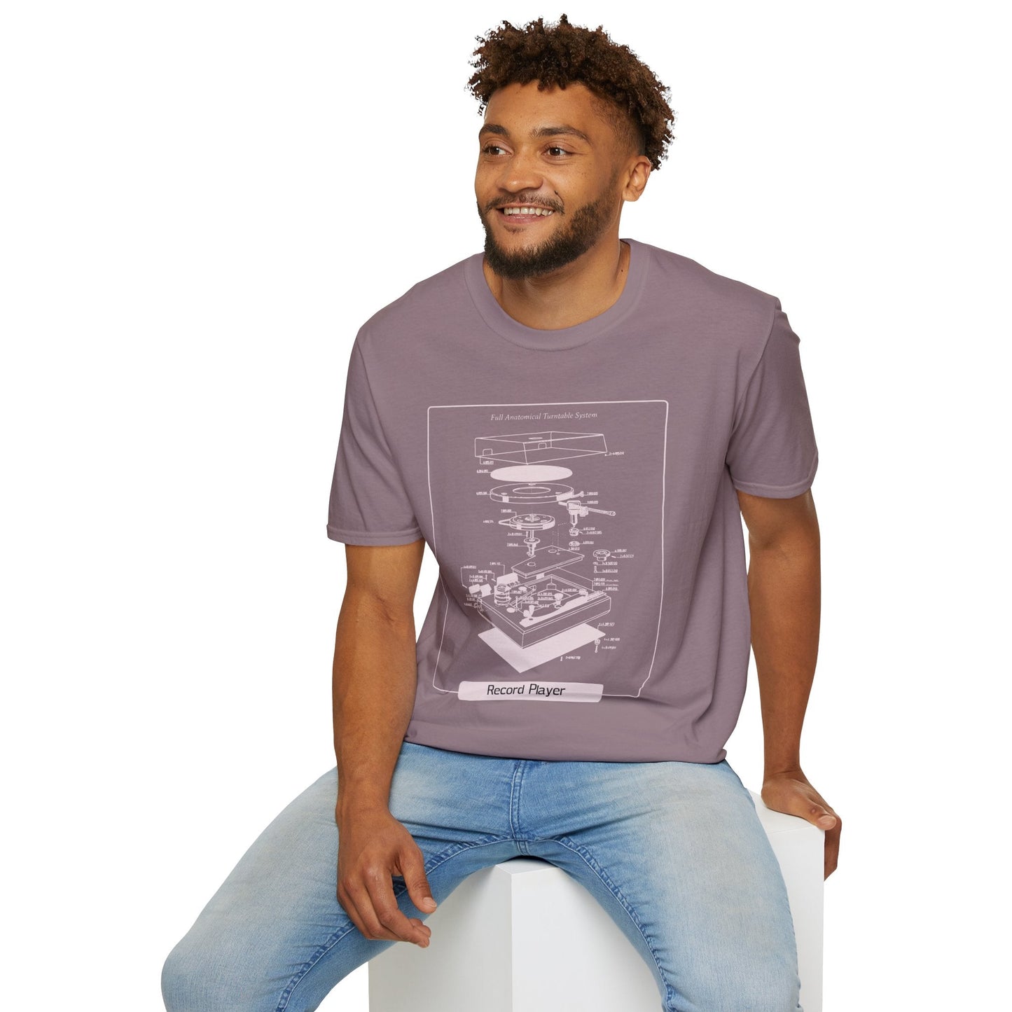 Record Player Blueprint T-Shirt Unisex Cotton Retro Vinyl Turntable Diagram Tee