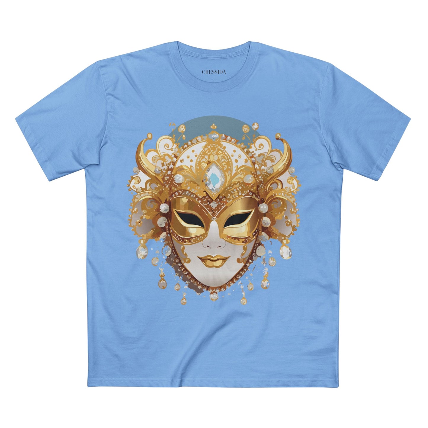 Carnival Mask Graphic T-Shirt Unisex 100 Cotton With Antique Gold Art Design Tee 17