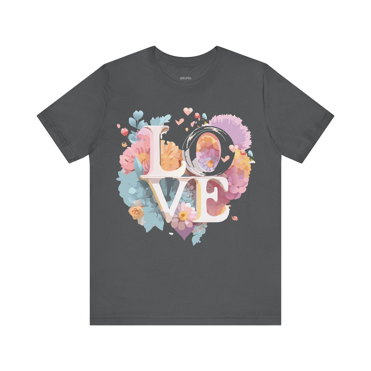 Valentine's Day Graphic Unisex Cotton Bella+Canvas Tee with Floral Art Design d123