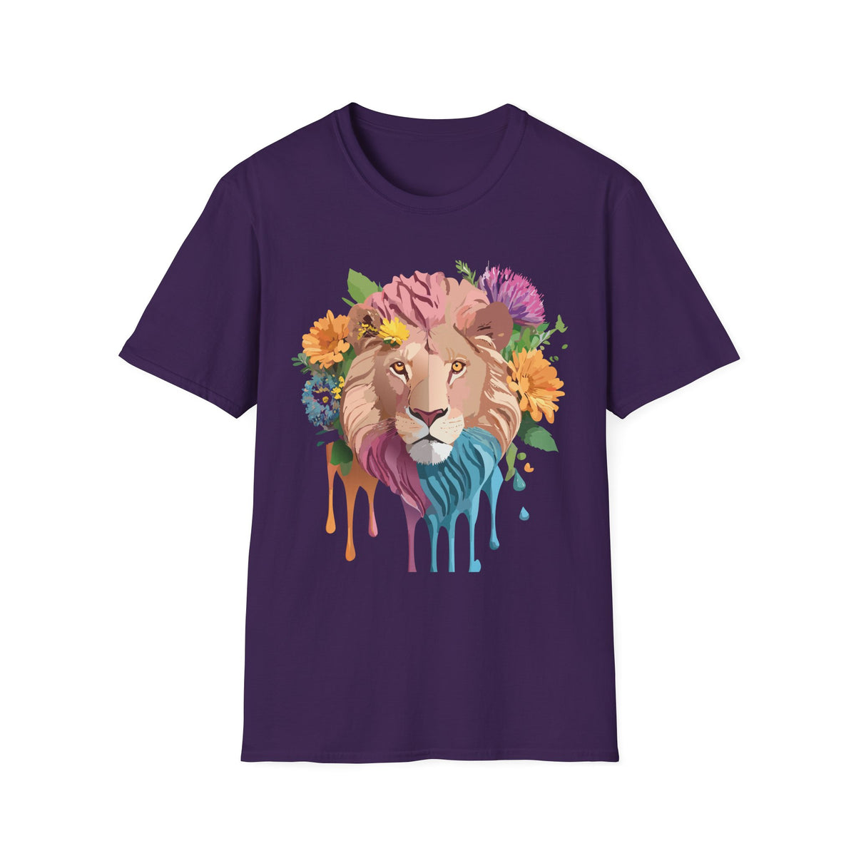 Floral Lion Portrait T-Shirt | Colorful Drip Mane Tee