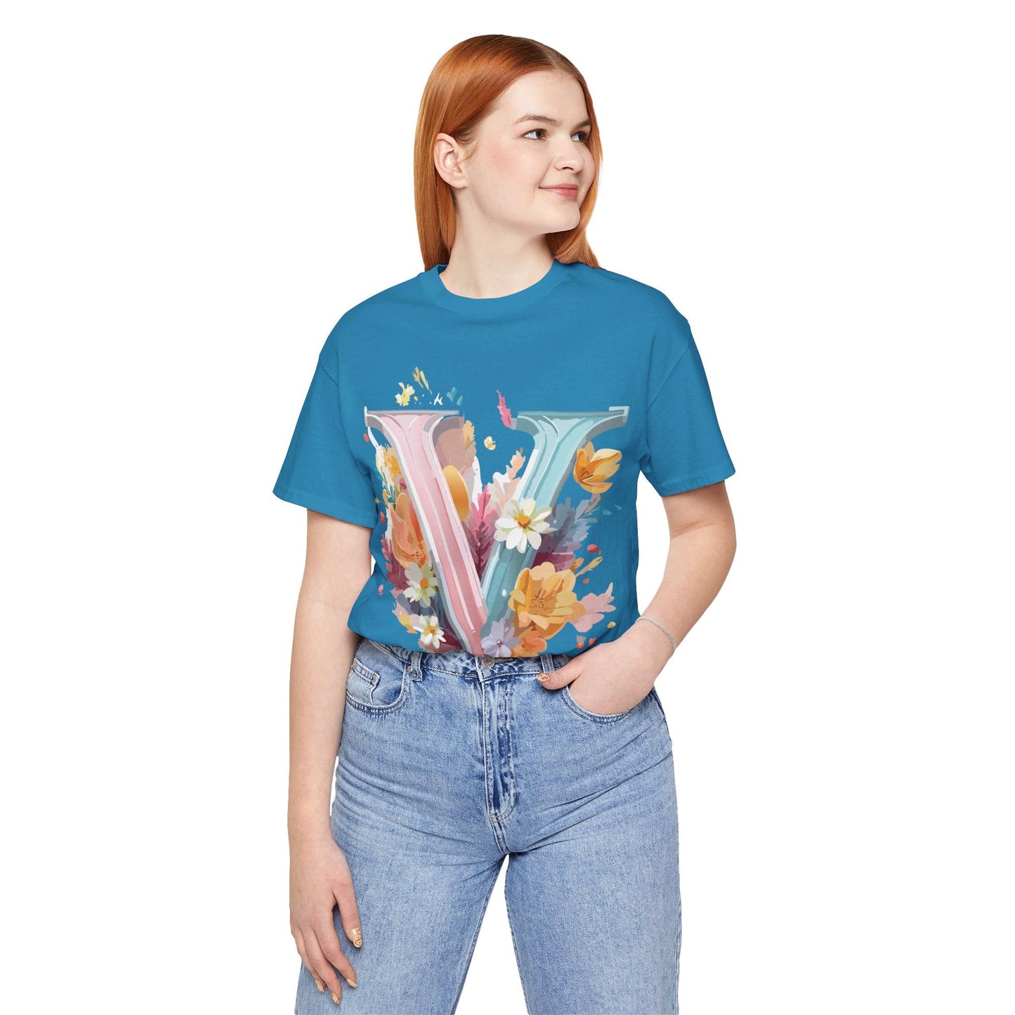Letter V Shirt Unisex Graphic Tee With Vintage Inspired Artwork By Adelpha Premium Soft Jersey